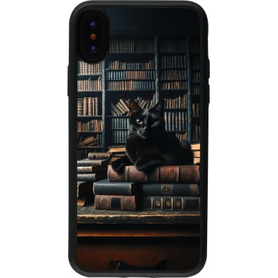 Coque iPhone X / Xs - Silicone rigide noir Chat livres sombres