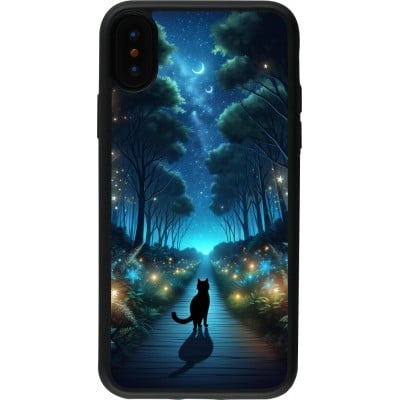 Coque iPhone X / Xs - Silicone rigide noir Chat noir promenade