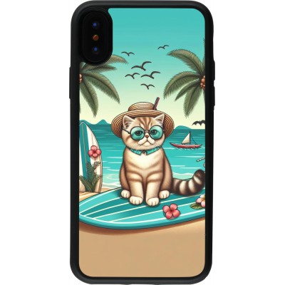 Coque iPhone X / Xs - Silicone rigide noir Chat Surf Style