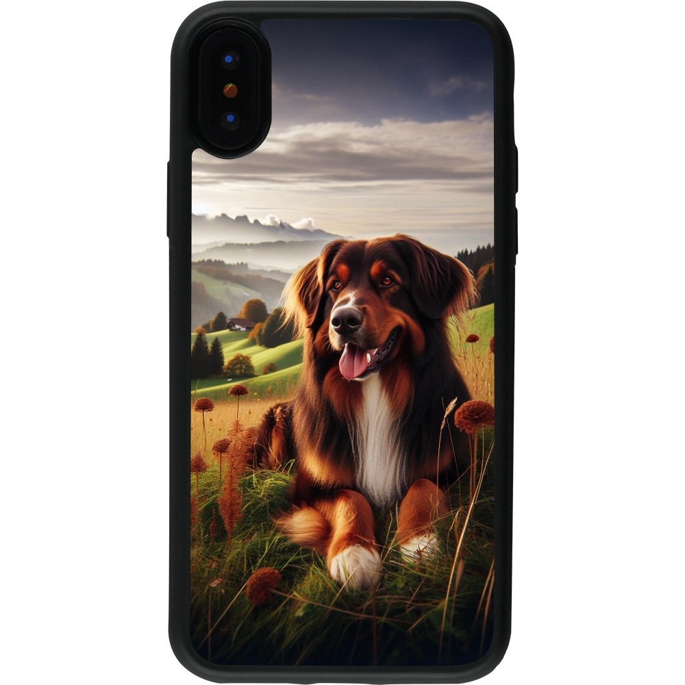 Coque iPhone X / Xs - Silicone rigide noir Chien Campagne Suisse