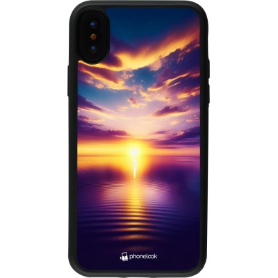 Coque iPhone X / Xs - Silicone rigide noir Coucher soleil jaune violet