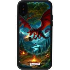 Coque iPhone X / Xs - Silicone rigide noir Dragon Volant Forêt Trésor