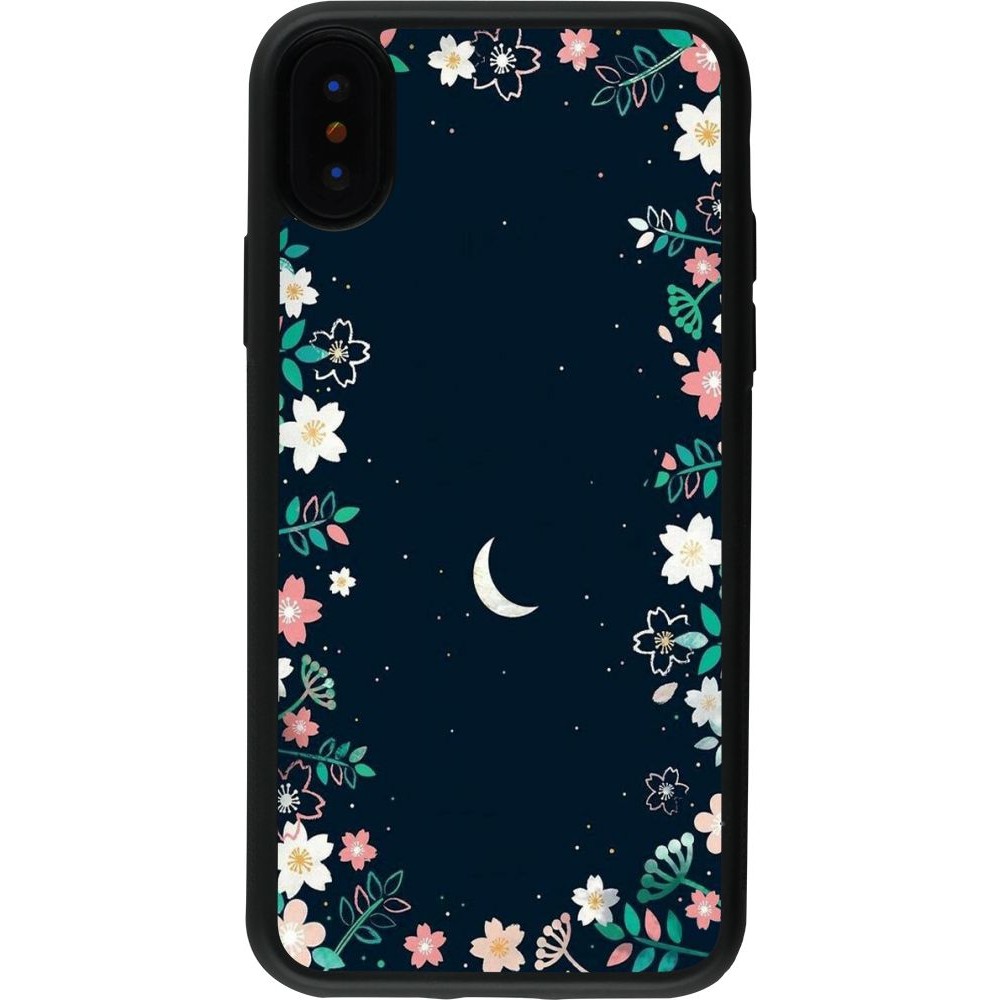 Coque iPhone X / Xs - Silicone rigide noir Flowers space