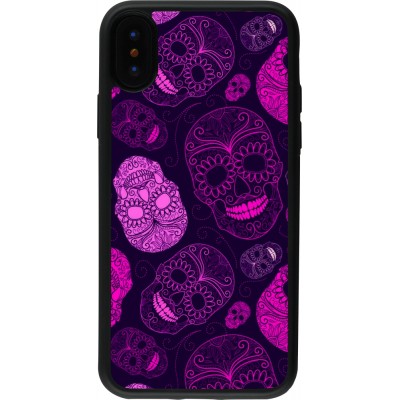 Coque iPhone X / Xs - Silicone rigide noir Halloween 2023 pink skulls