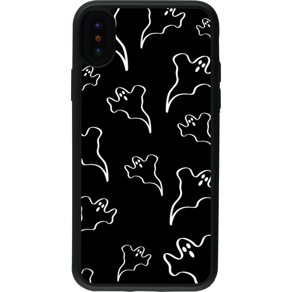 Coque iPhone X / Xs - Silicone rigide noir Halloween 2024 black and white ghosts