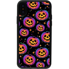 Coque iPhone X / Xs - Silicone rigide noir Halloween 2024 rainbow pumpkins