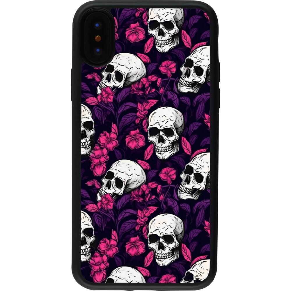 Coque iPhone X / Xs - Silicone rigide noir Halloween 2024 romantic skulls