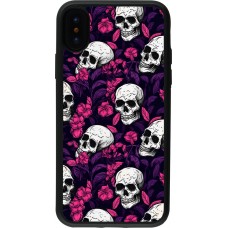 Coque iPhone X / Xs - Silicone rigide noir Halloween 2024 romantic skulls