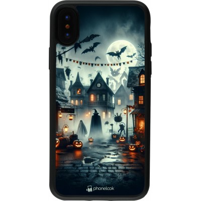 Coque iPhone X / Xs - Silicone rigide noir Halloween Spookville