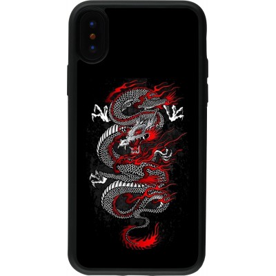 Coque iPhone X / Xs - Silicone rigide noir Japanese style Dragon Tattoo Red Black