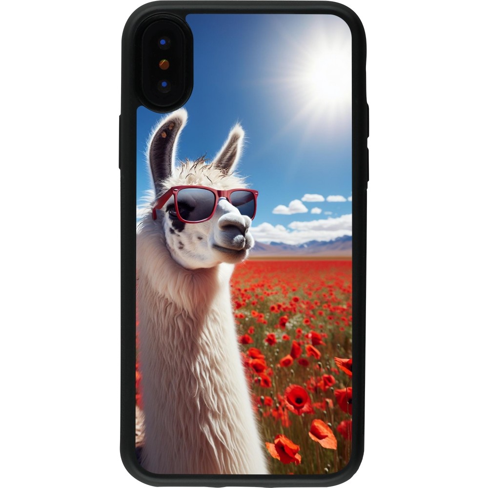 Coque iPhone X / Xs - Silicone rigide noir Lama Chic en Coquelicot