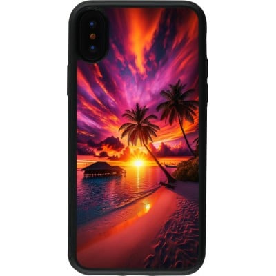 Coque iPhone X / Xs - Silicone rigide noir Maldives Dusk Bliss