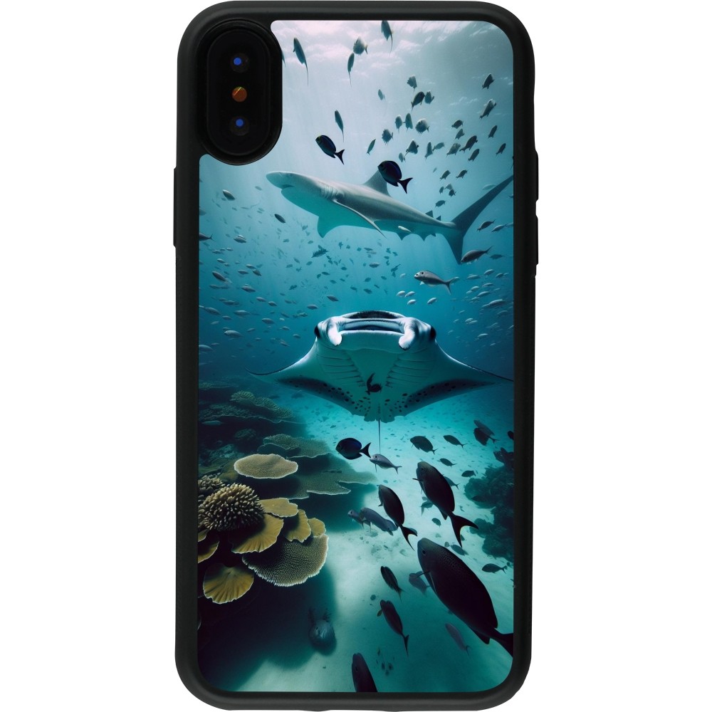 Coque iPhone X / Xs - Silicone rigide noir Manta Lagon Nettoyage