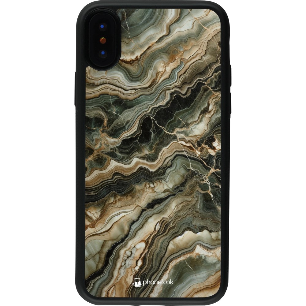 Coque iPhone X / Xs - Silicone rigide noir Marbre Olive