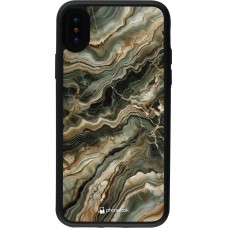 Coque iPhone X / Xs - Silicone rigide noir Marbre Olive