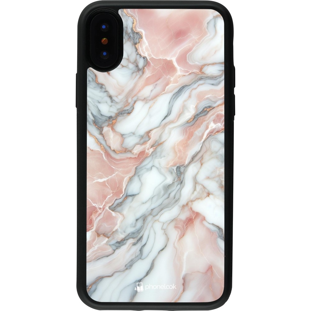 Coque iPhone X / Xs - Silicone rigide noir Marbre Rose Lumineux