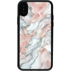 Coque iPhone X / Xs - Silicone rigide noir Marbre Rose Lumineux