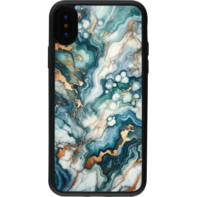 Coque iPhone X / Xs - Silicone rigide noir Marbre Vert Bleu Doré