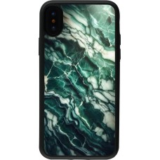 Coque iPhone X / Xs - Silicone rigide noir Marbre vert majestueux