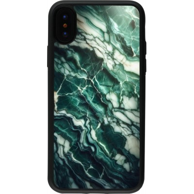 Coque iPhone X / Xs - Silicone rigide noir Marbre vert majestueux