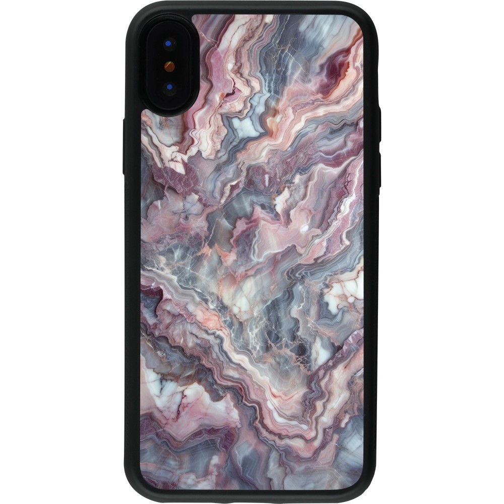 Coque iPhone X / Xs - Silicone rigide noir Marbre violette argentée