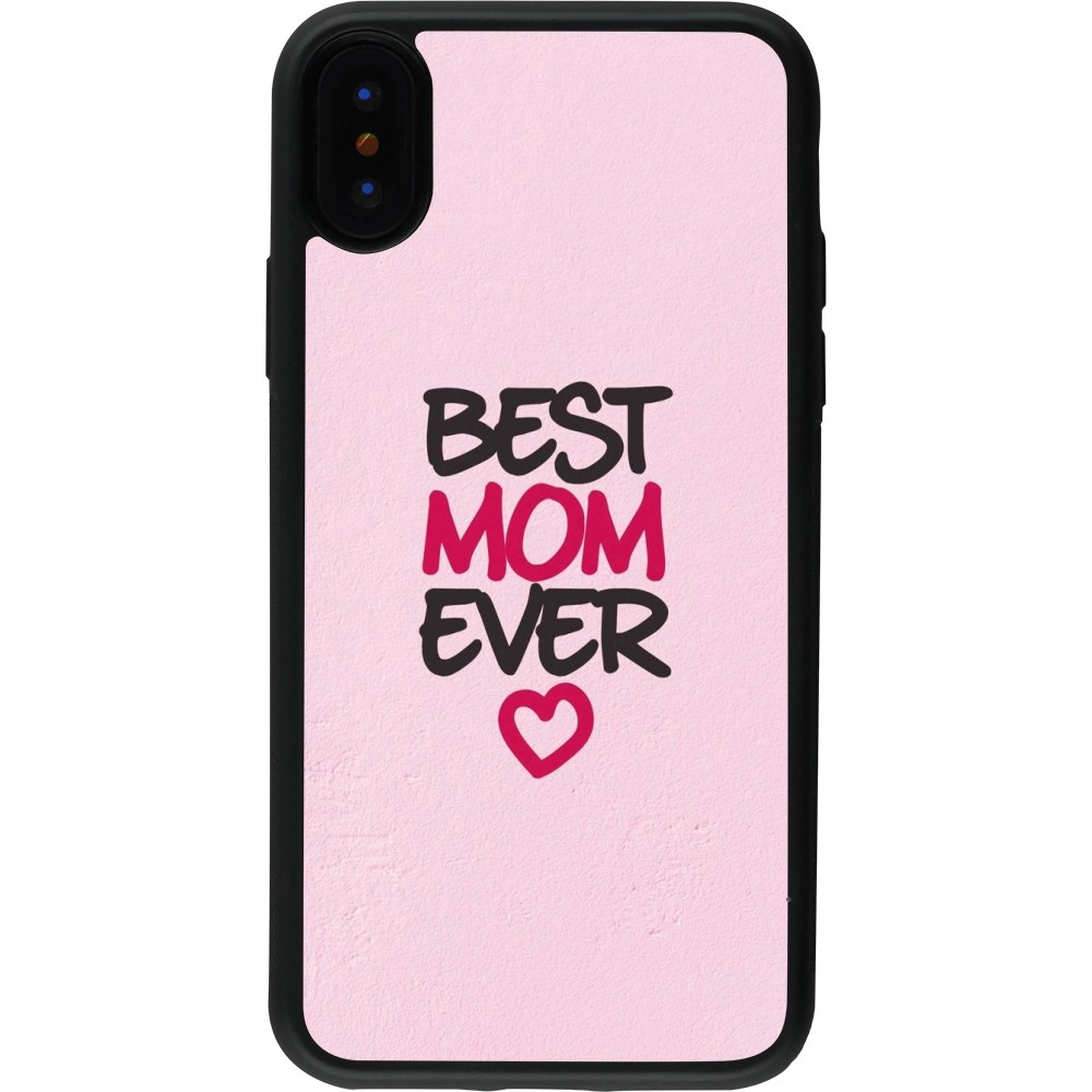 Coque iPhone X / Xs - Silicone rigide noir Mom 2023 best Mom ever pink