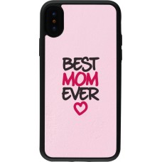 Coque iPhone X / Xs - Silicone rigide noir Mom 2023 best Mom ever pink