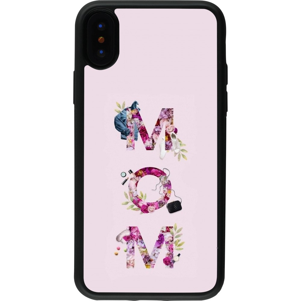 Coque iPhone X / Xs - Silicone rigide noir Mom 2024 girly mom