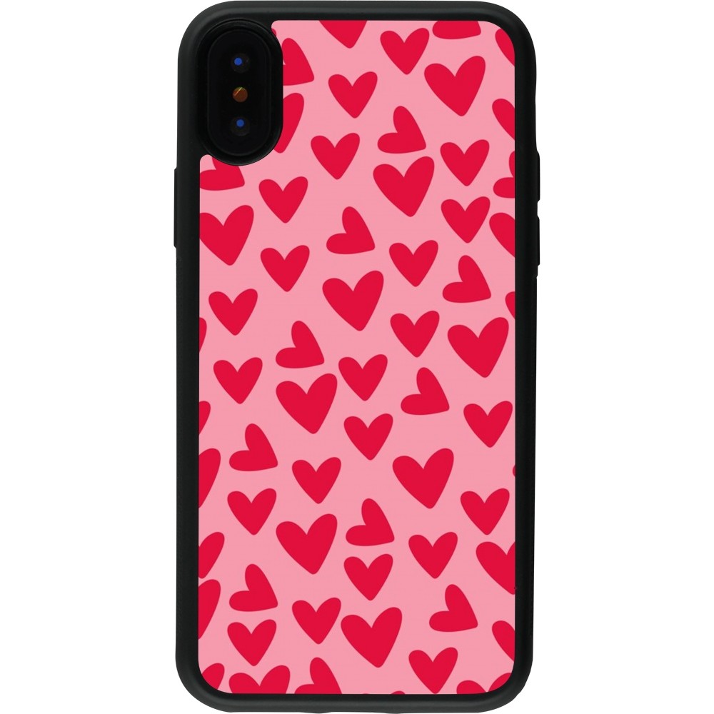 Coque iPhone X / Xs - Silicone rigide noir Mom 2024 petits coeurs