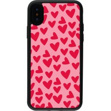 Coque iPhone X / Xs - Silicone rigide noir Mom 2024 petits coeurs