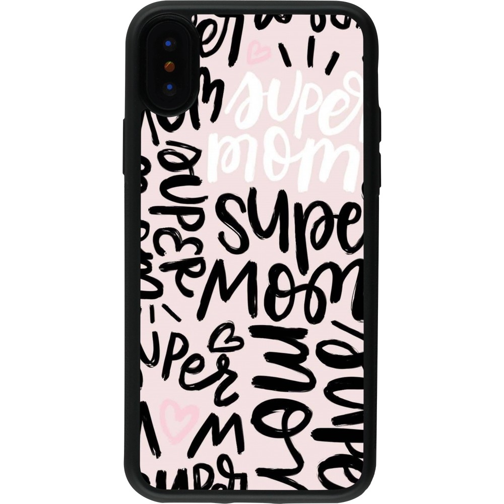 Coque iPhone X / Xs - Silicone rigide noir Mom 2024 Super mom