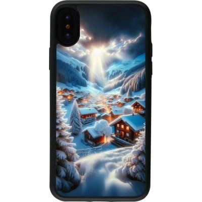 Coque iPhone X / Xs - Silicone rigide noir Mont Neige Lumière