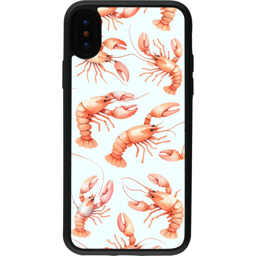 Coque iPhone X / Xs - Silicone rigide noir Pattern de homards pastels