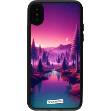 Coque iPhone X / Xs - Silicone rigide noir Paysage Violet-Rose