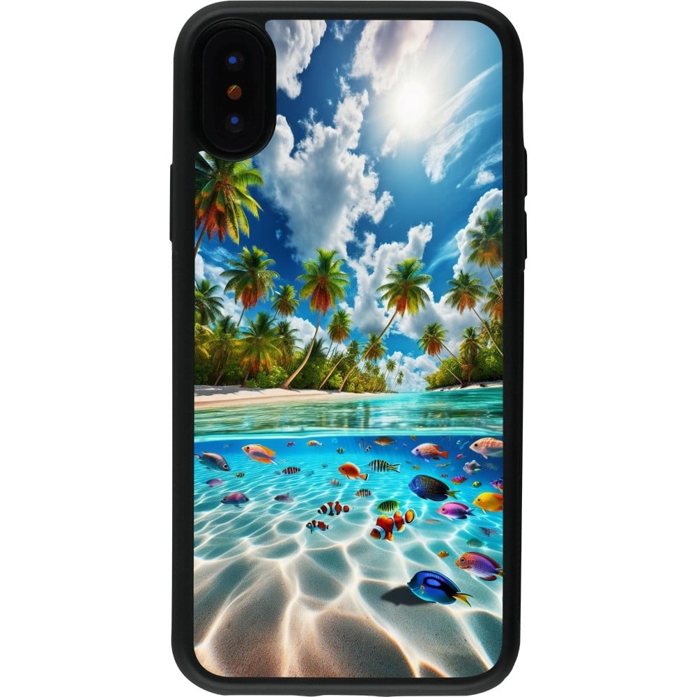 Coque iPhone X / Xs - Silicone rigide noir Plage Paradis