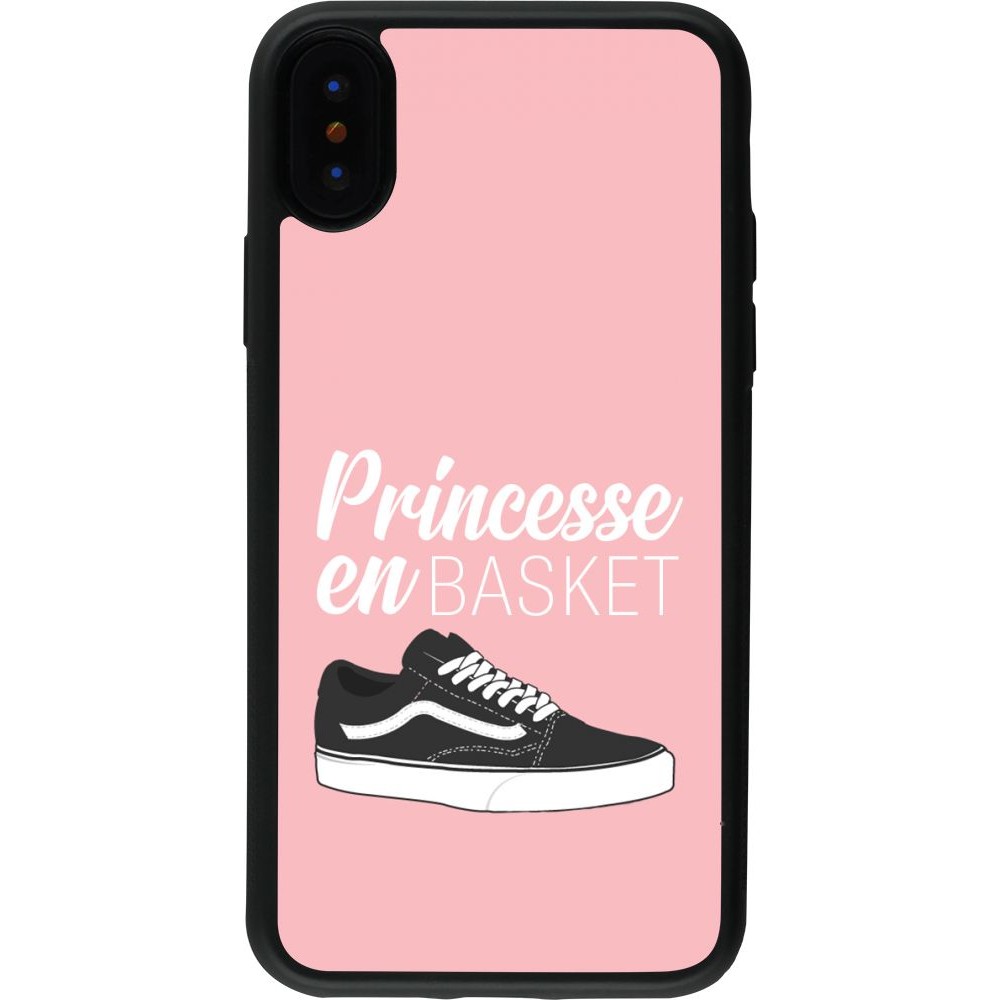 Coque iPhone X / Xs - Silicone rigide noir princesse en basket