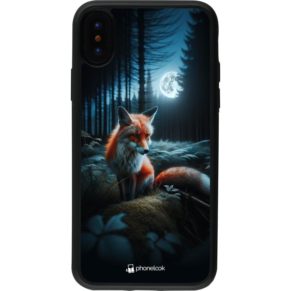 Coque iPhone X / Xs - Silicone rigide noir Renard lune forêt