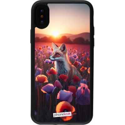 Coque iPhone X / Xs - Silicone rigide noir Renard pourpre au crépuscule