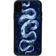 Coque iPhone X / Xs - Silicone rigide noir Serpent Blue Anaconda