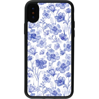 Coque iPhone X / Xs - Silicone rigide noir Spring 23 watercolor blue flowers