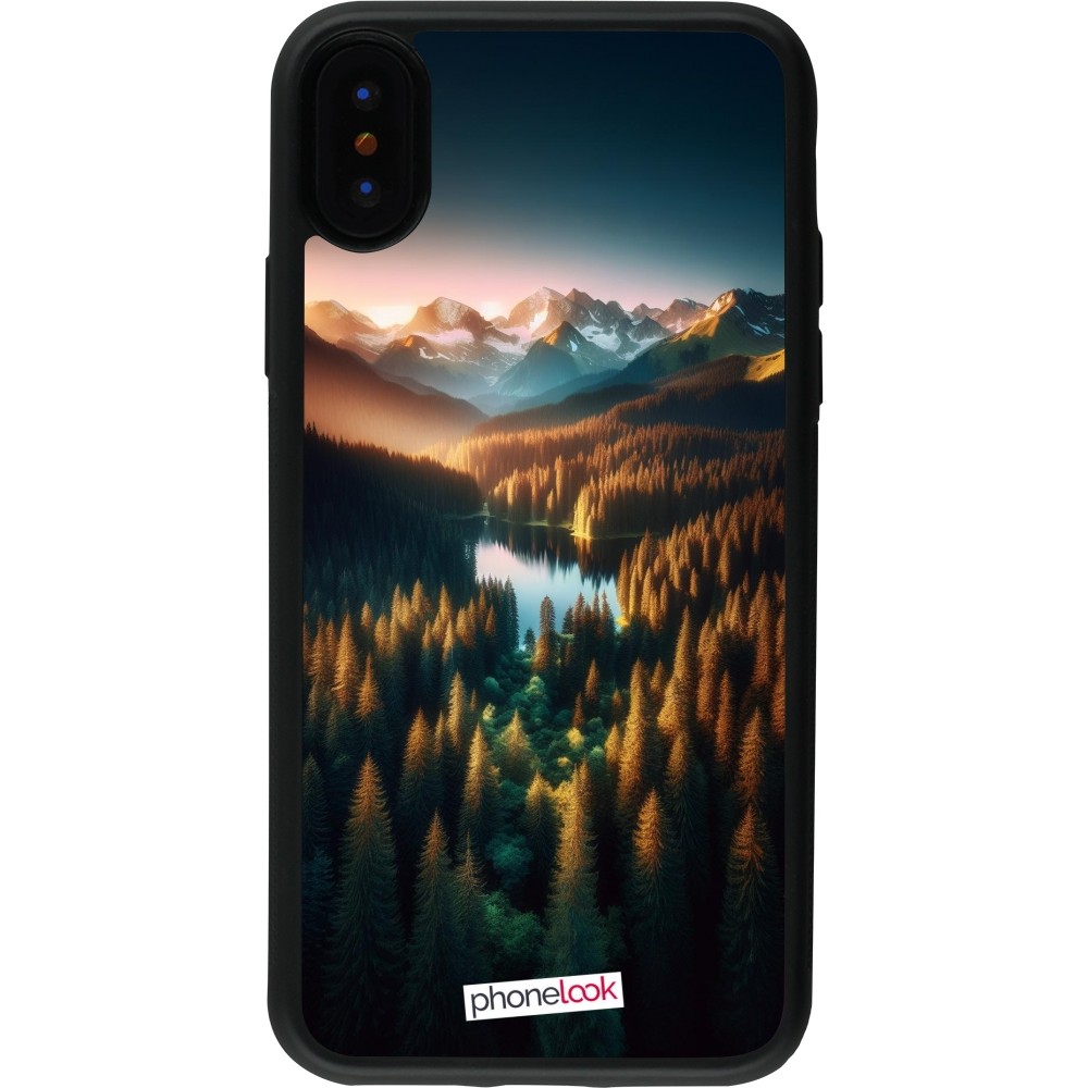 Coque iPhone X / Xs - Silicone rigide noir Sunset Forest Lake