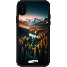 Coque iPhone X / Xs - Silicone rigide noir Sunset Forest Lake