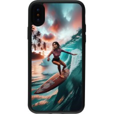 Coque iPhone X / Xs - Silicone rigide noir Surfeuse Balinaise