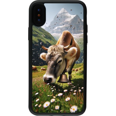 Coque iPhone X / Xs - Silicone rigide noir Vache montagne Valais