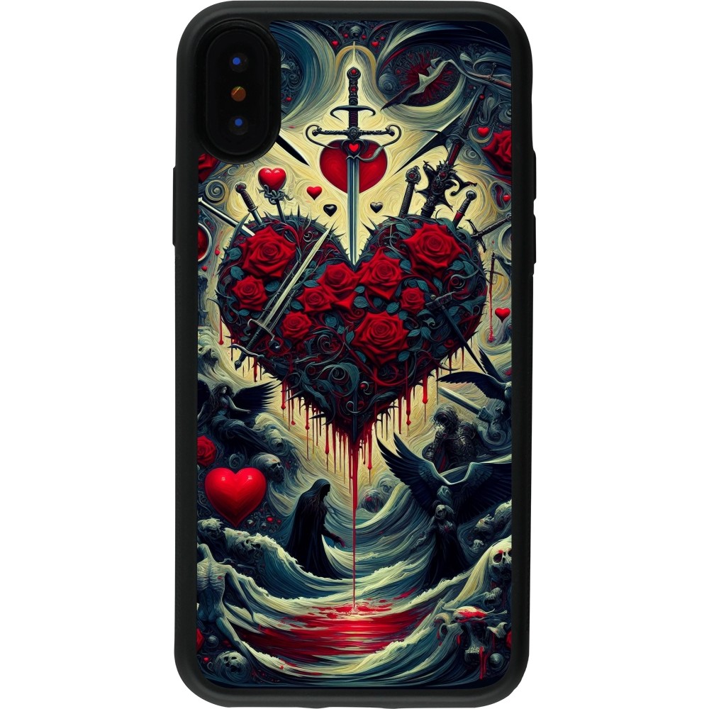 Coque iPhone X / Xs - Silicone rigide noir Dark Love Coeur Sang