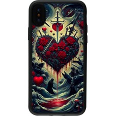 Coque iPhone X / Xs - Silicone rigide noir Dark Love Coeur Sang