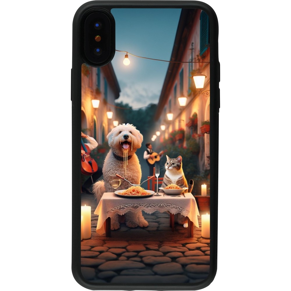 Coque iPhone X / Xs - Silicone rigide noir Valentine 2024 Dog & Cat Candlelight