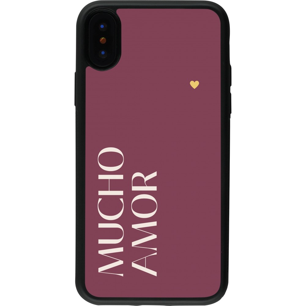 Coque iPhone X / Xs - Silicone rigide noir Valentine 2024 mucho amor rosado