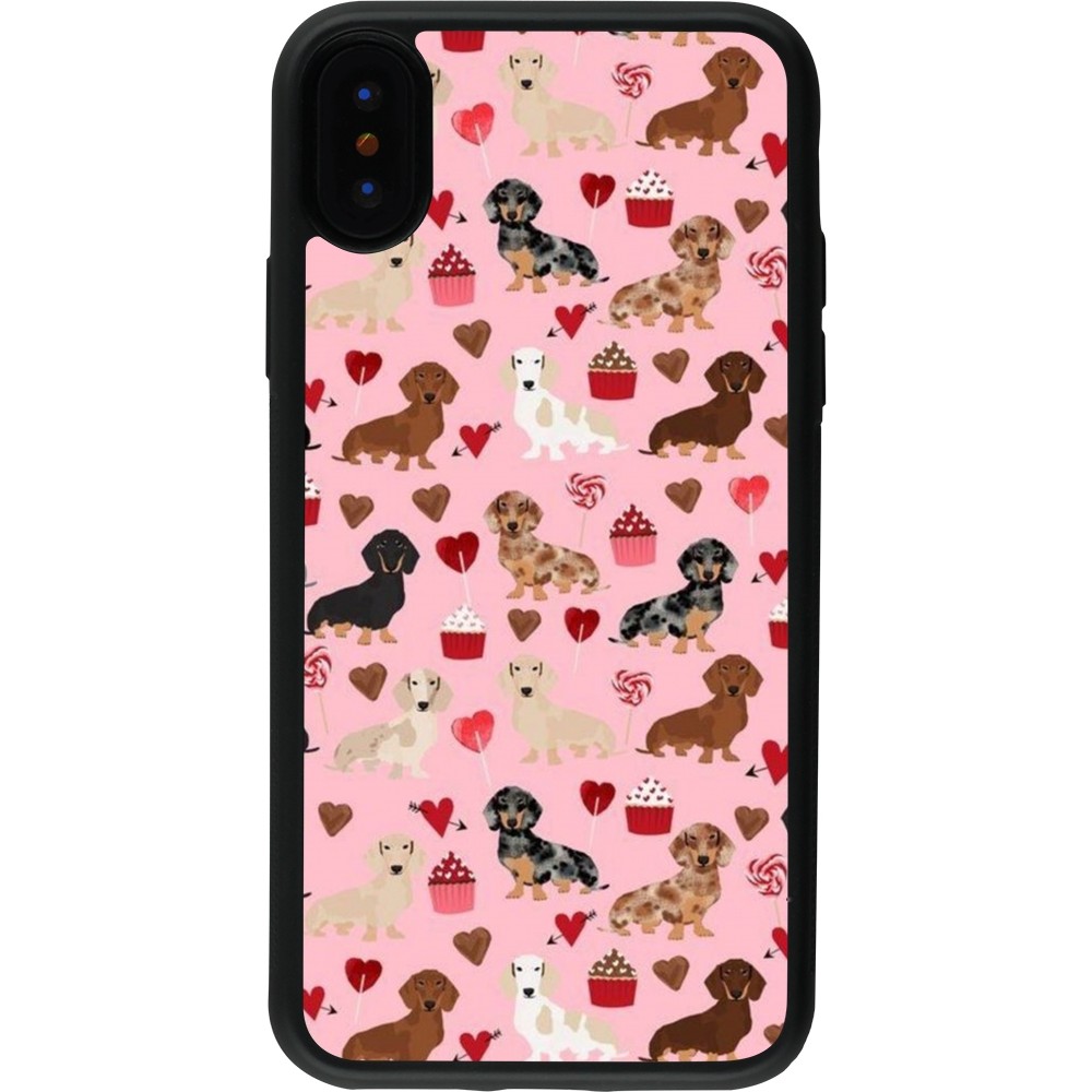 Coque iPhone X / Xs - Silicone rigide noir Valentine 2024 puppy love