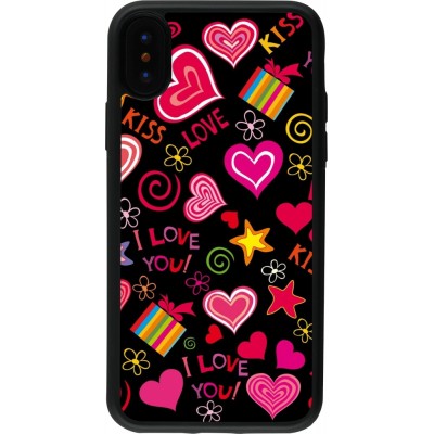 Coque iPhone X / Xs - Silicone rigide noir Valentine 2023 love symbols